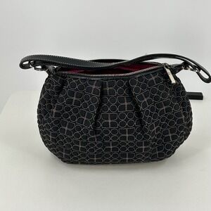 Kate Spade NY Black Quilted Nylon Spade Logo Shoulder Bag Hobo Magenta Lining